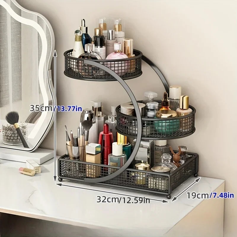 1pc Metal Makeup Storage Rack Cosmetic Organizer Dresser Multi-layer Skincare Organizing Box Lightweight No-Installation