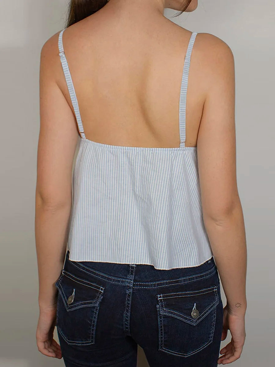 Women s Summer Striped Print V-Neck Backless