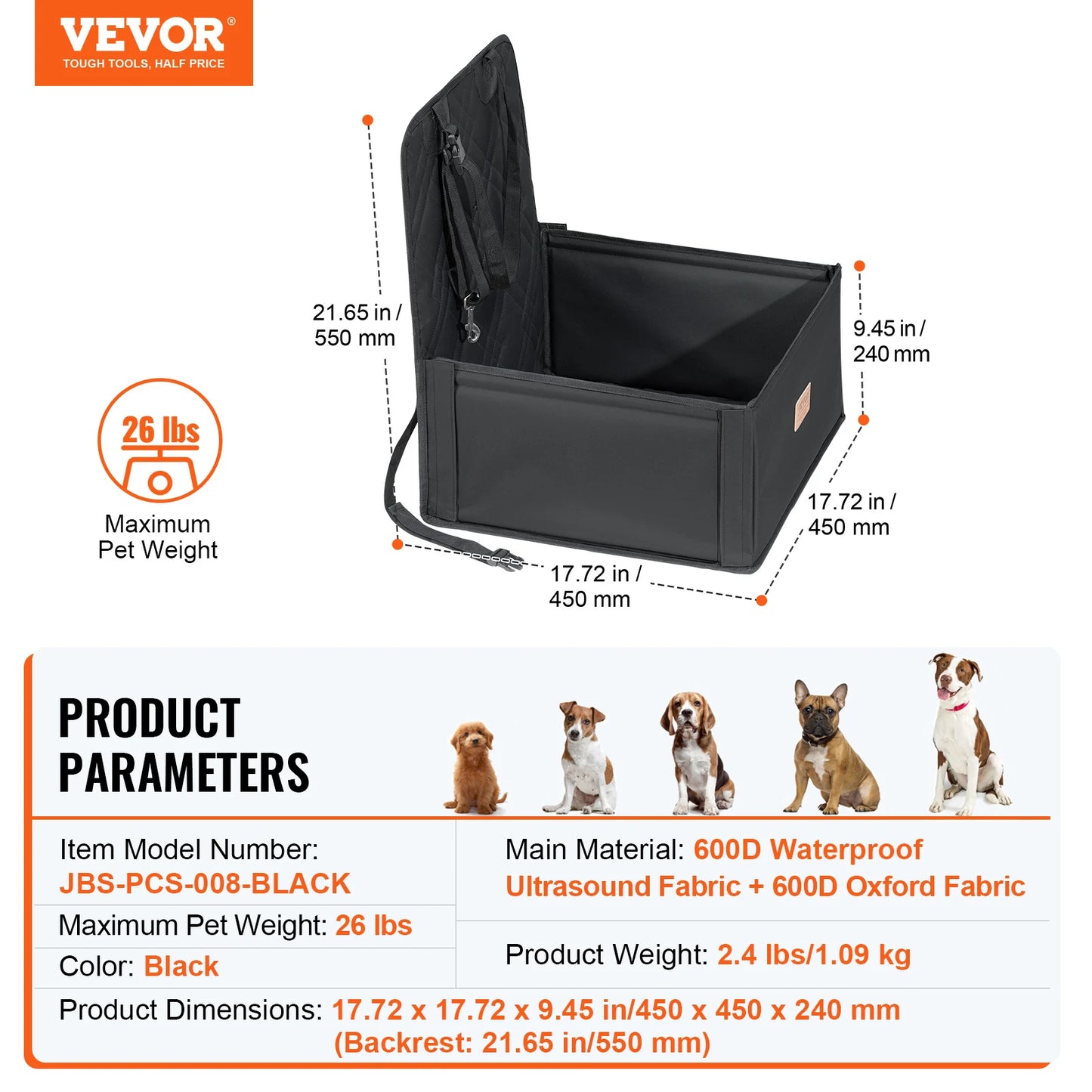 VEVOR Dog Car Seat Waterproof Dog Booster Seat