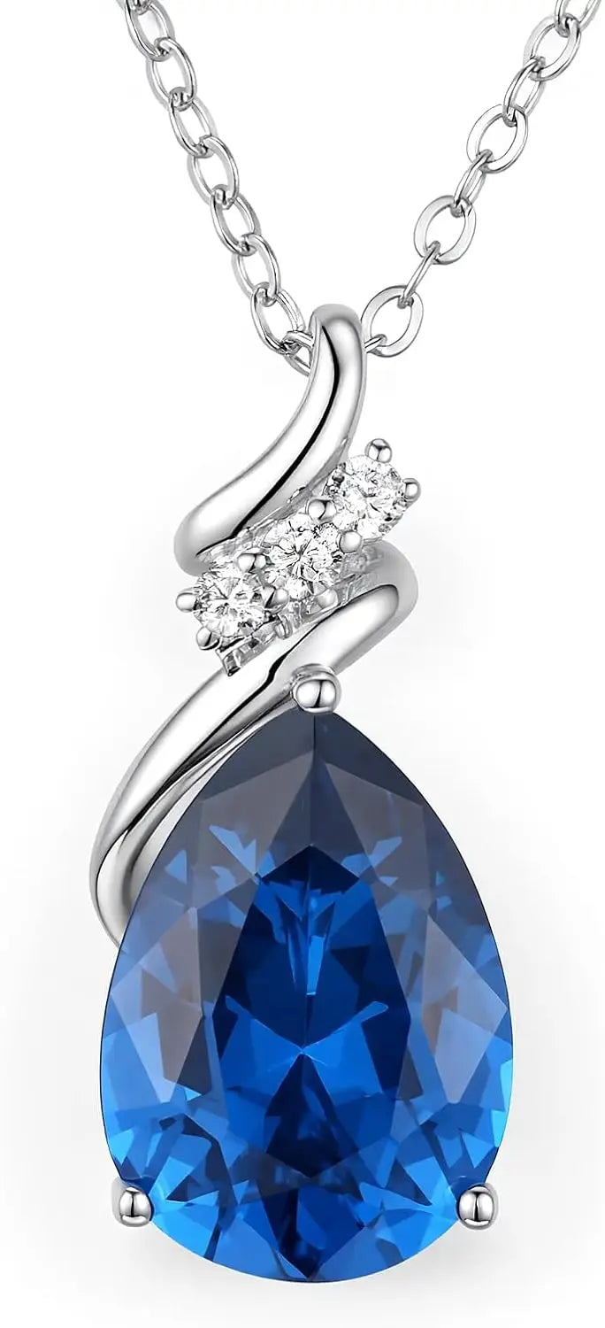 S925 Sterling Silver Teardrop Birthstone Necklace for Women | CZ Pendant Gift for Mom Wife Girlfriend