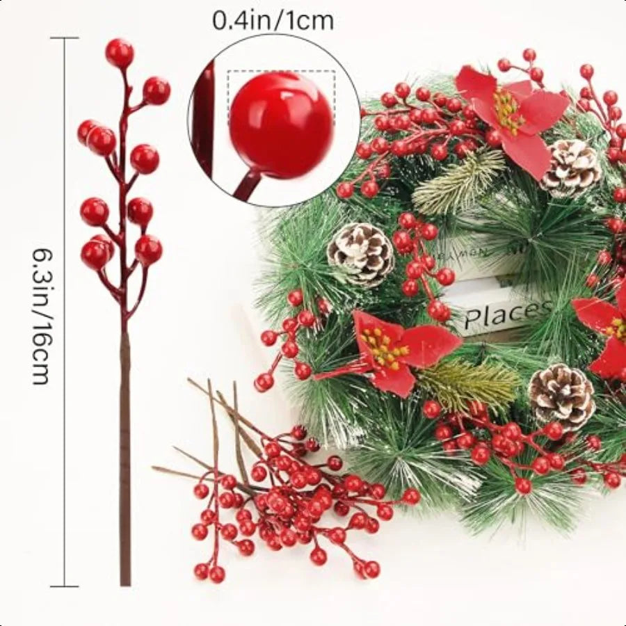 50pack Christmas Tree Decorations Artificial Berry Stems Red Berry Picks for Xmas Winter Party Holiday Flower Arrangements Home