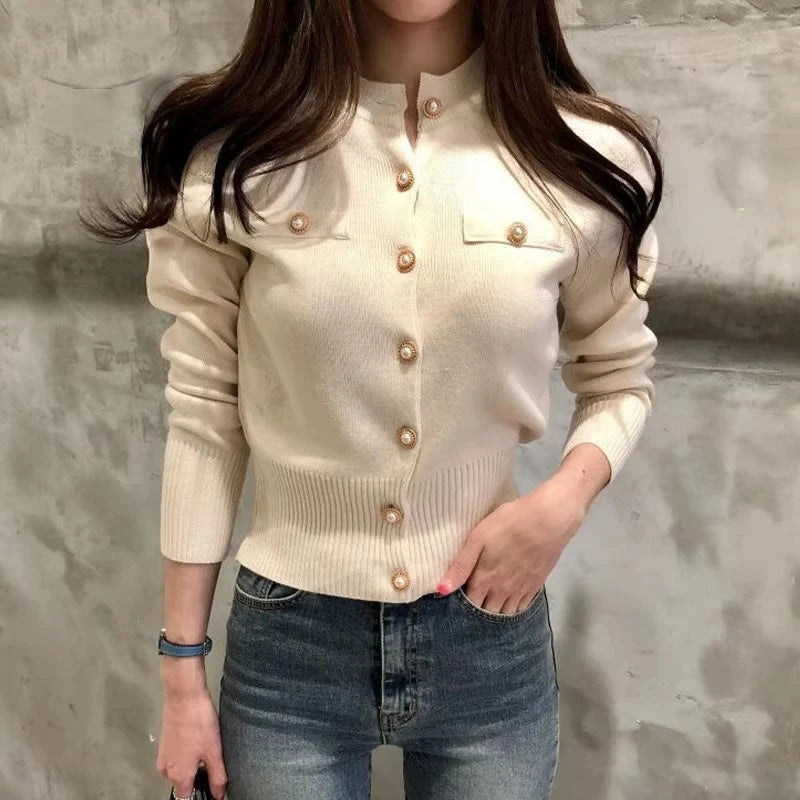 2025 Autumn Long Sleeve Fashion Women Cardigans Sweater Knitted Coat Short Casual
