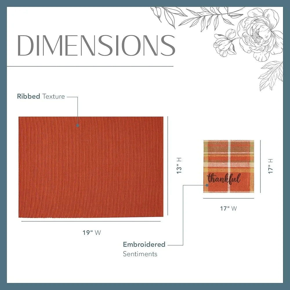 Autumn Cotton Napkin and Placemats Set 8 Pieces Thanksgiving Table Decor Ribbed Textured Cloth Easy Care