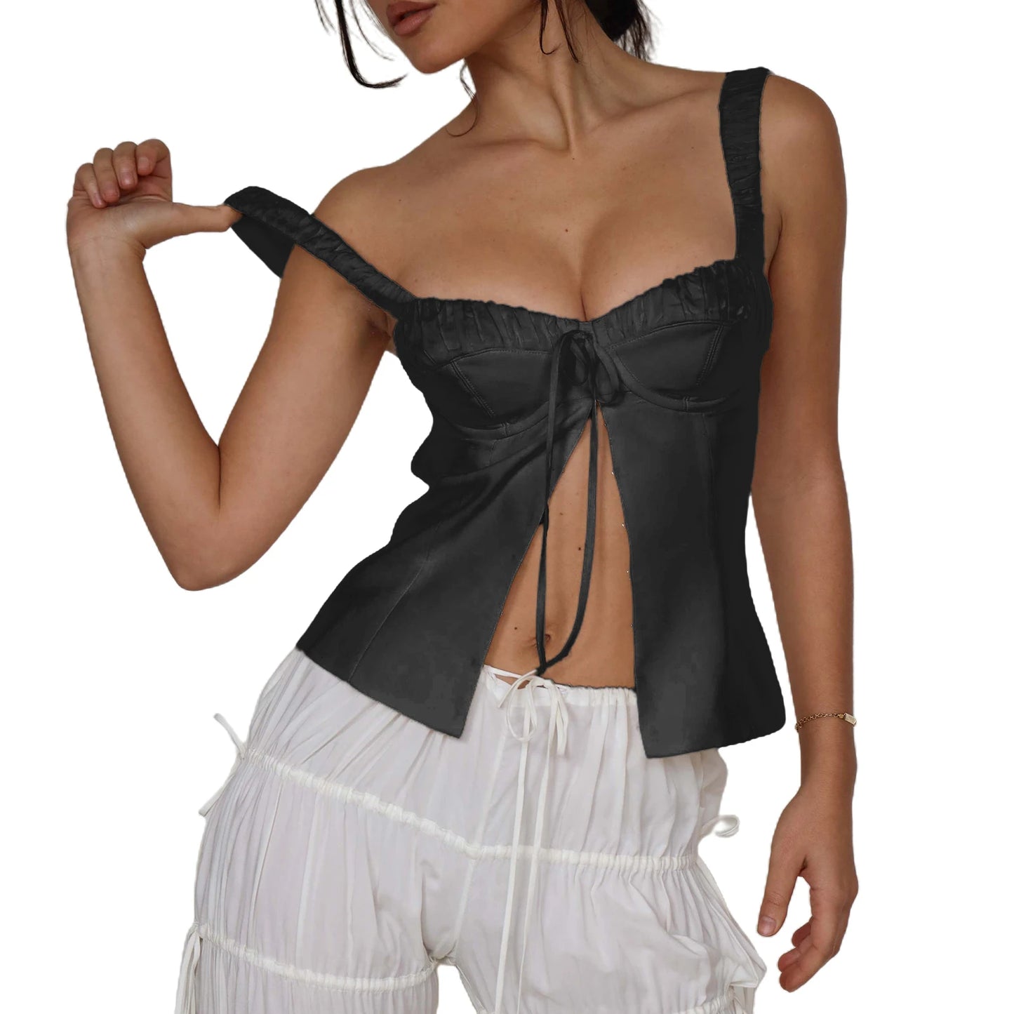 Women s Sleeveless V Neck Crop Top Off Shoulder