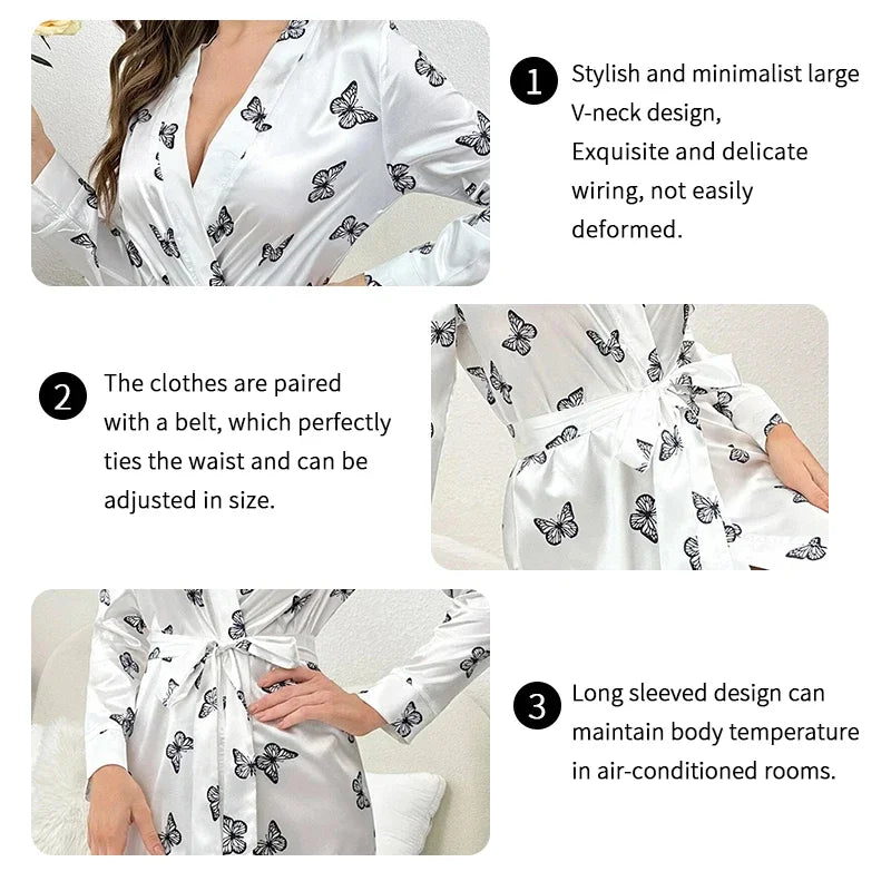 Women's Satin Nightdress Kimono Robe Bathrobes Sexy