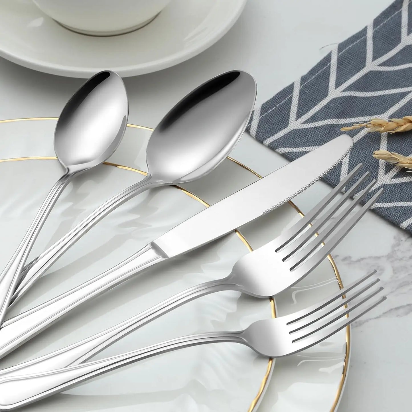 60-Piece Silverware Set, Stainless Steel Flatware Service for 1, Modern Tableware Cutlery for Home, Elegant Eating Utensils Incl