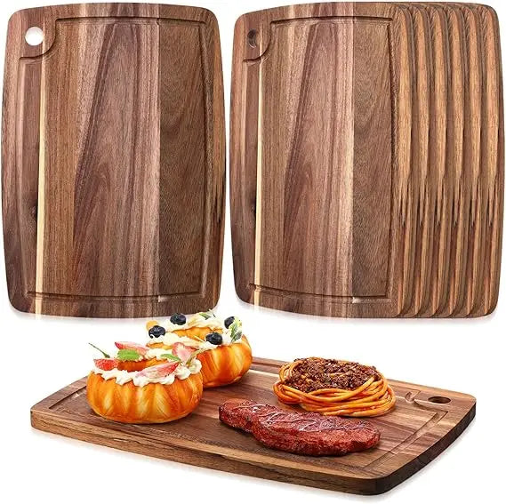 Acacia Wood Cutting Board, 14x10 Inches, Reversible Kitchen Chopping and Serving Tray