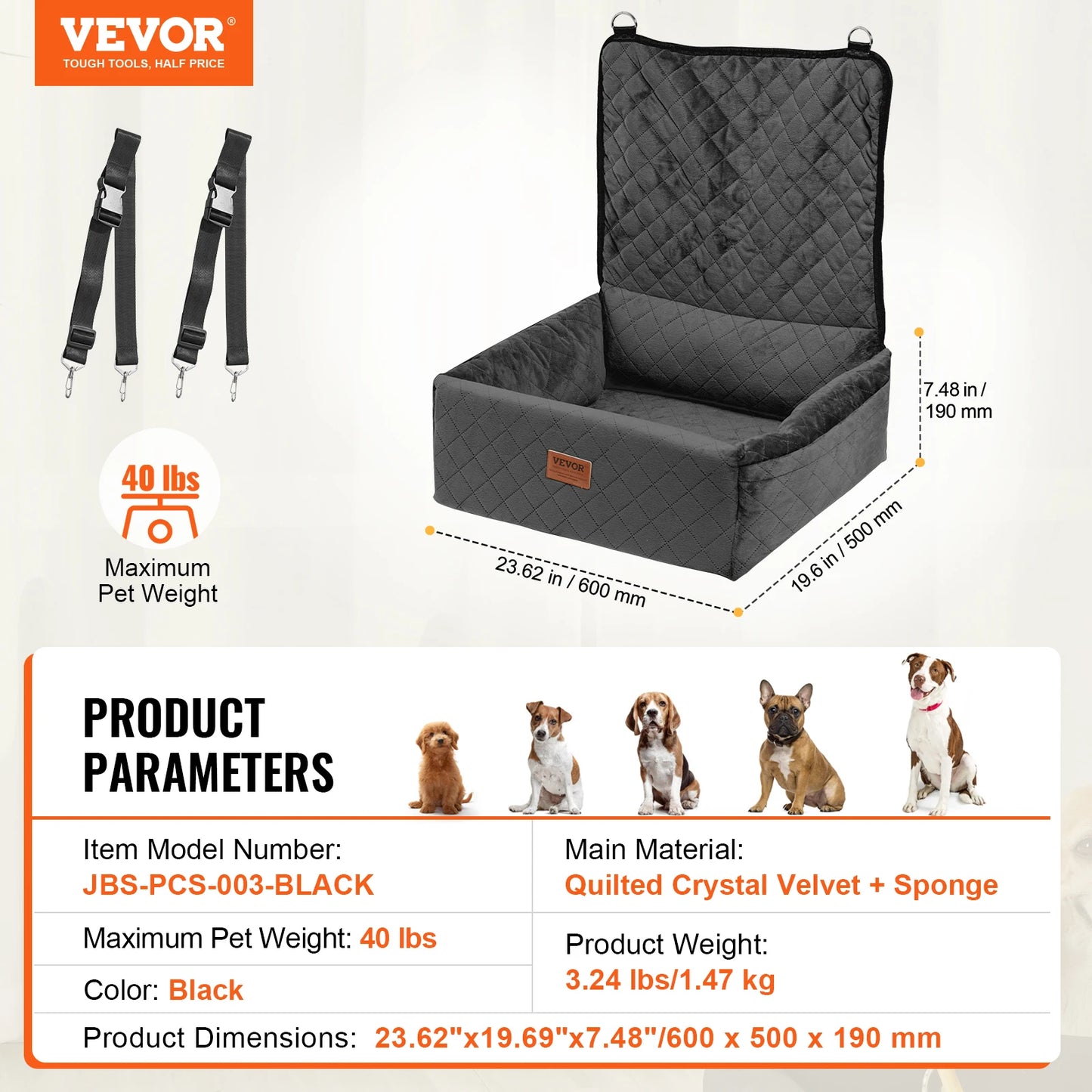 VEVOR Dog Car Seat Waterproof Dog Booster Seat