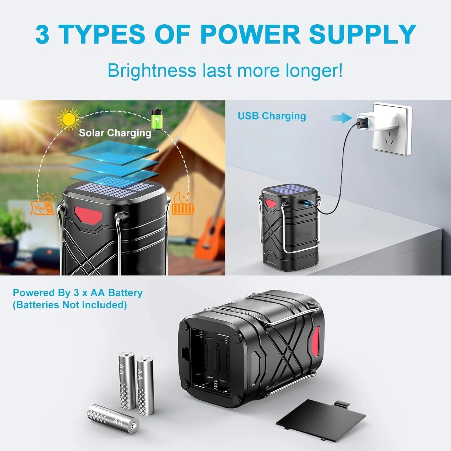 4 Pack Rechargeable Camping Lights - Solar/Battery LED, 3 Modes & USB for Outdoor/Emergencies/Hurricanes - Gift