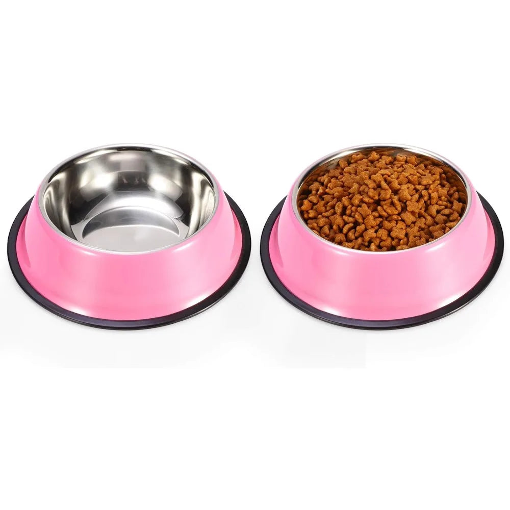 Stainless Steel Dog Bowls, Food and Water Non Slip Anti Skid Stackable Pet Puppy Dishes for Small, Medium and Large Dogs (2 Pack