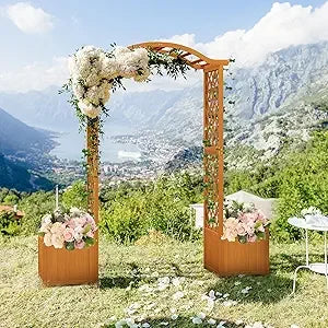 Wooden Garden Arbor with Planter - Outdoor Arbor Trellis for Climbing Plants, Roses, Vines