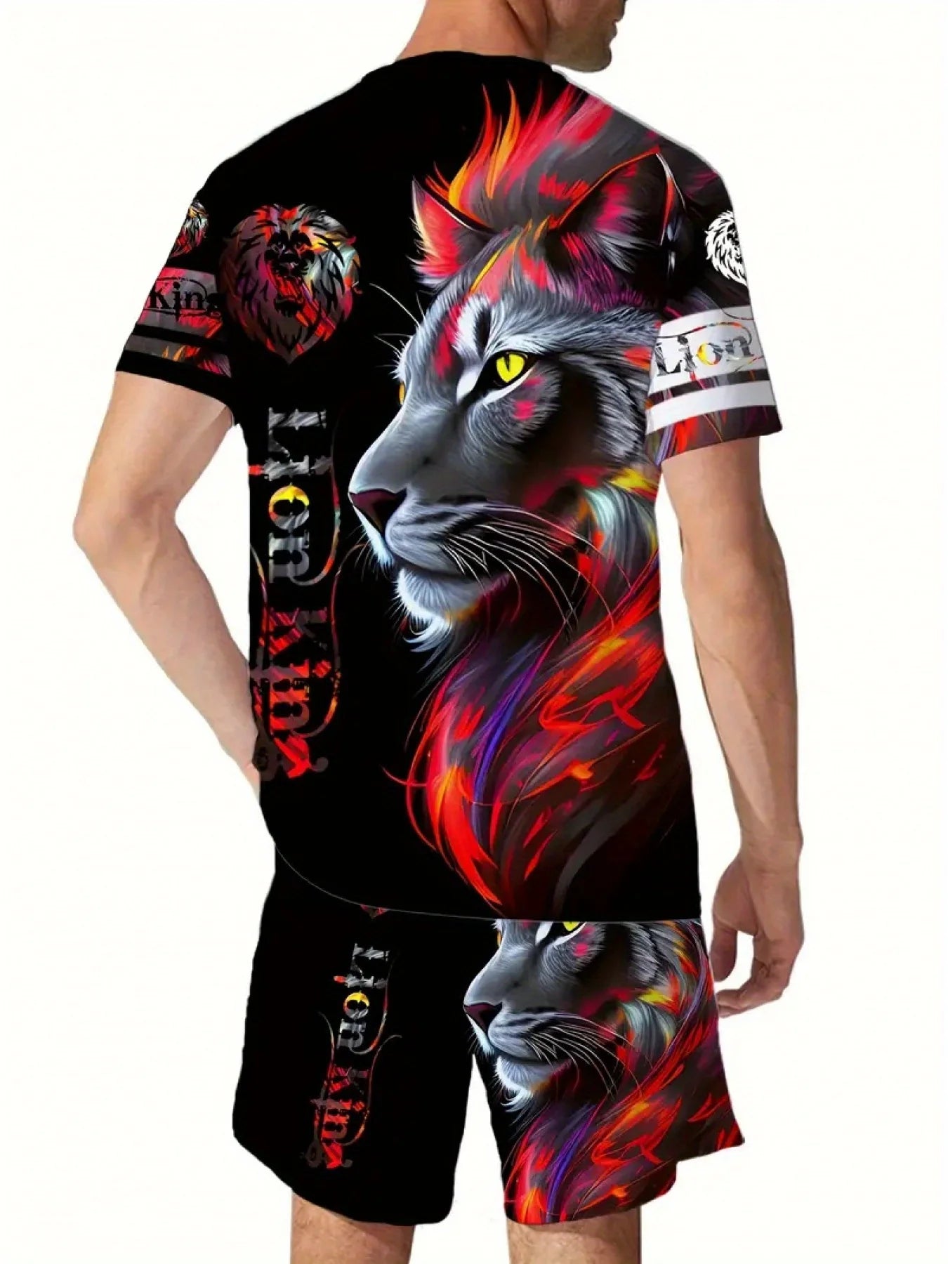 Men's trendy round neck short-sleeved shorts two-piece suit,