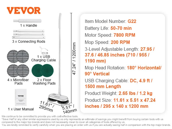 VEVOR Cordless Electric Mop