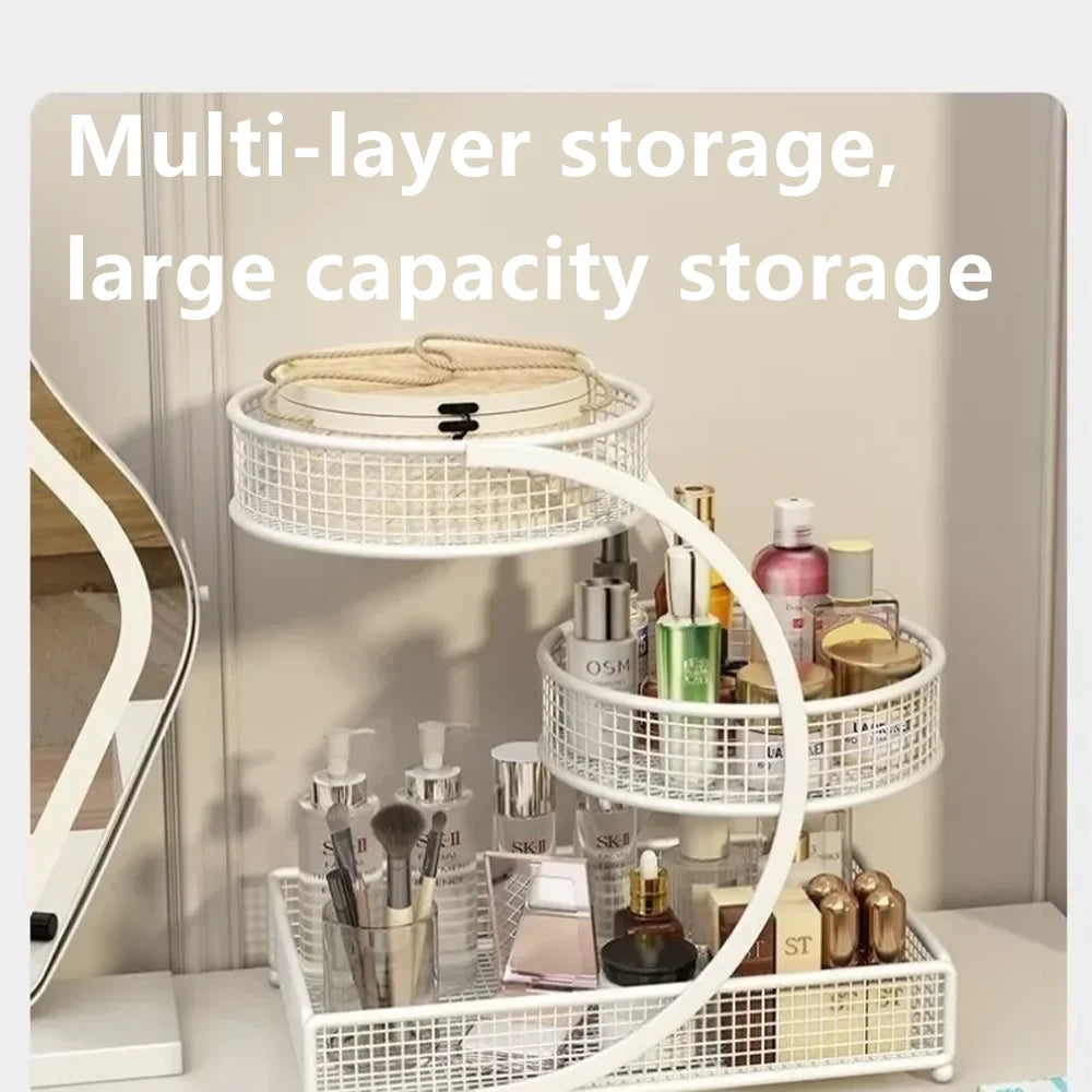 1pc Metal Makeup Storage Rack Cosmetic Organizer Dresser Multi-layer Skincare Organizing Box Lightweight No-Installation