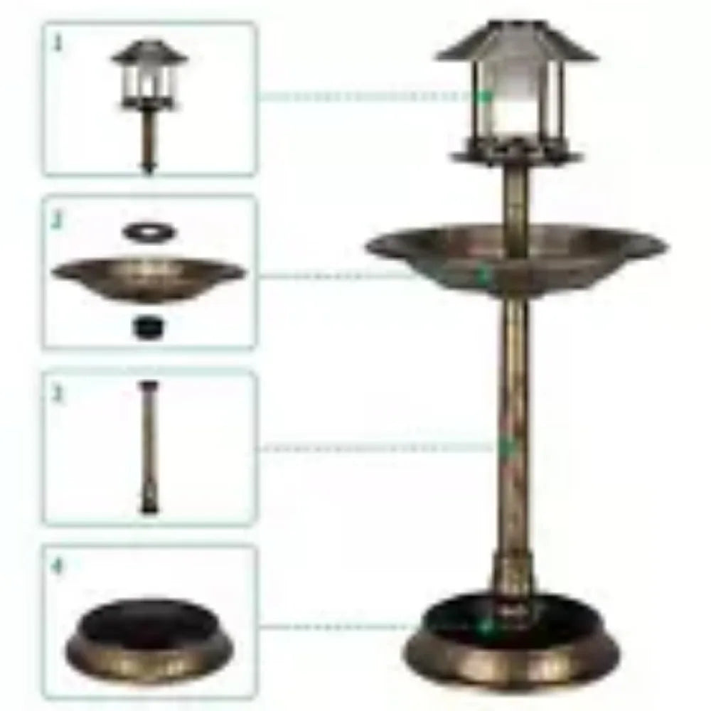 42" H Round Bird Bath with Solar Light