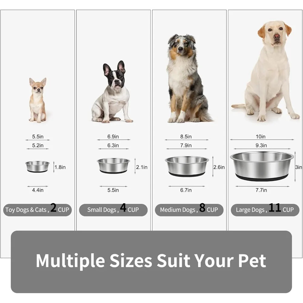 8 Cup Stainless Steel Dog Bowls Set of 2 for Food and Water, Silicone Base Anti-Slip, Rust Resistant, Extra Thick Metal Bowls f