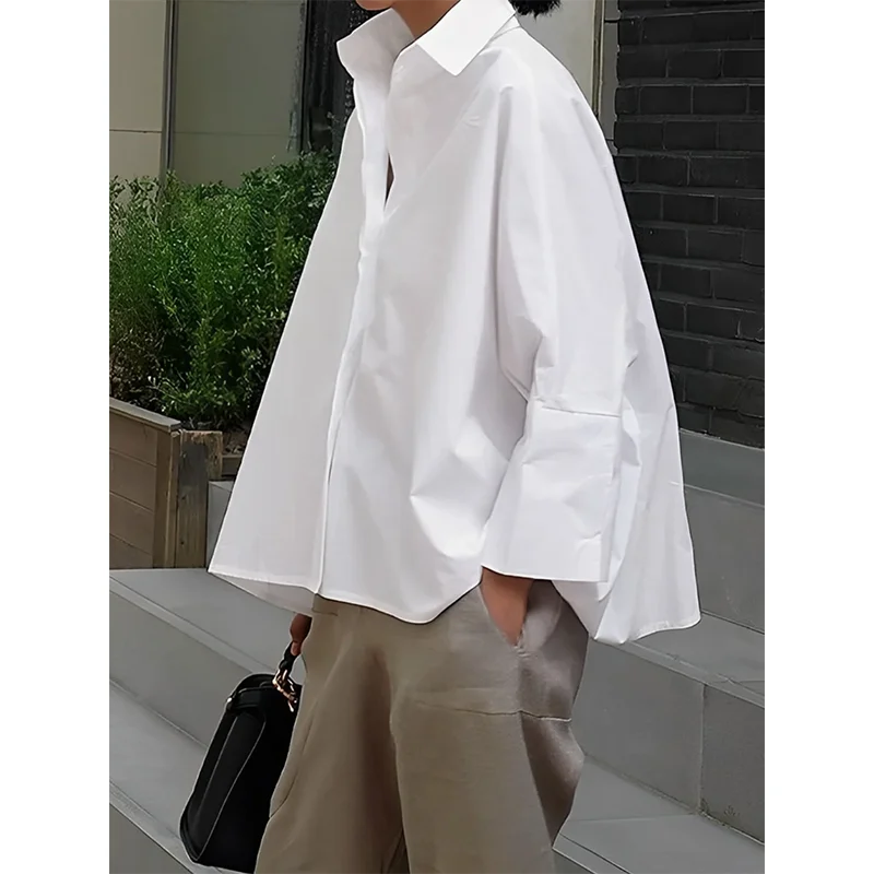 Solid Color Blouses for Women Loose Lapel Collar Long Sleeves Shirt Tops Urban Female Spring New Stylish T-shirt