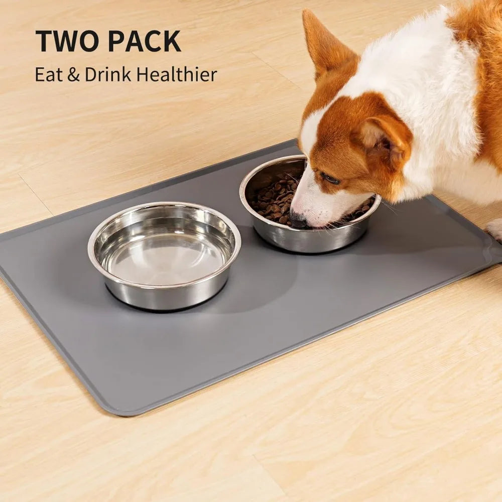 8 Cup Stainless Steel Dog Bowls Set of 2 for Food and Water, Silicone Base Anti-Slip, Rust Resistant, Extra Thick Metal Bowls f