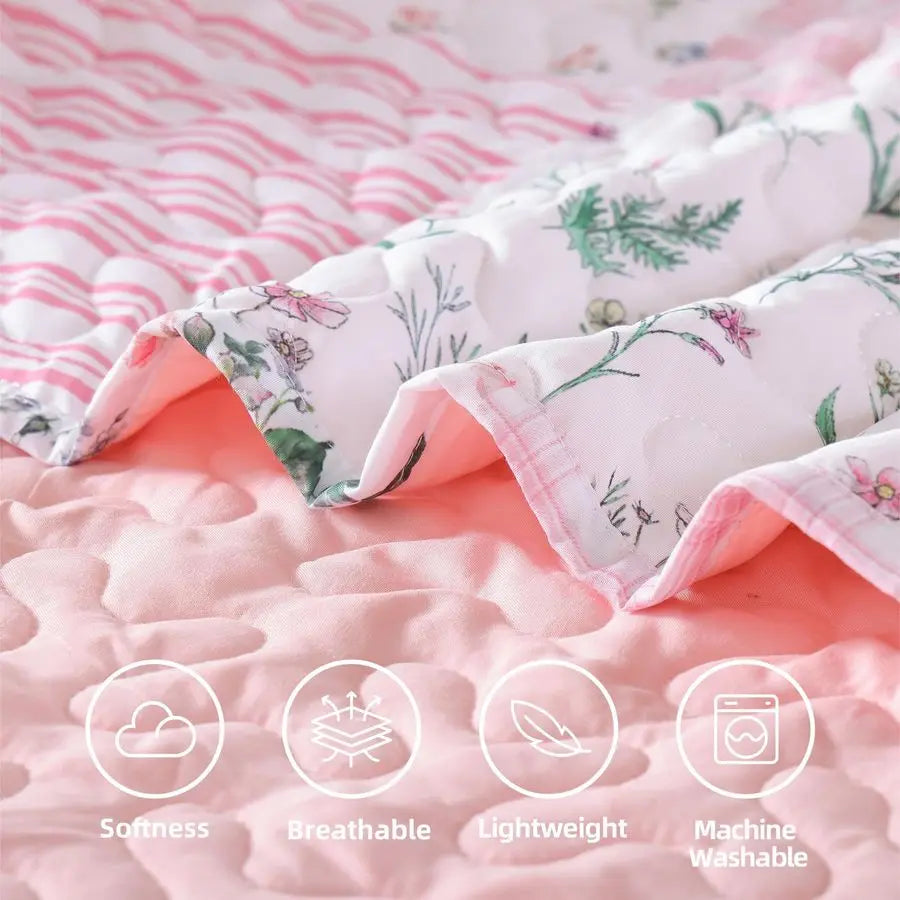 Quilt Sets Queen Size Floral Quilt Set 3 Pieces Bedding Set Bedspreads Pink Comforter Blanket with 2 Pillow Cases Ultra Soft Flo