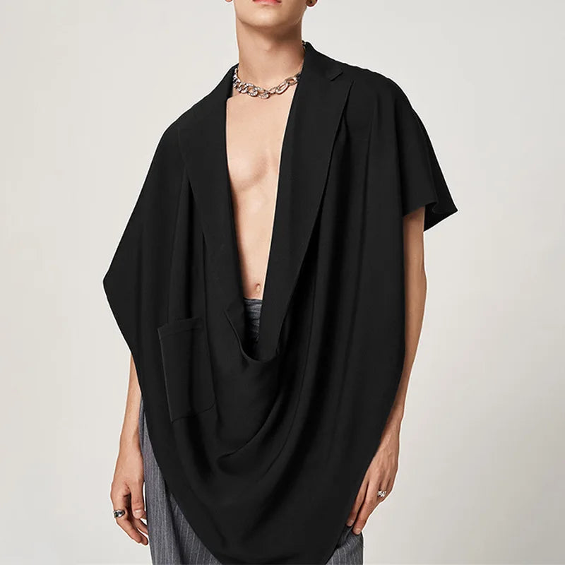 Men Turn-Down Collar Poncho Solid Color Fashion