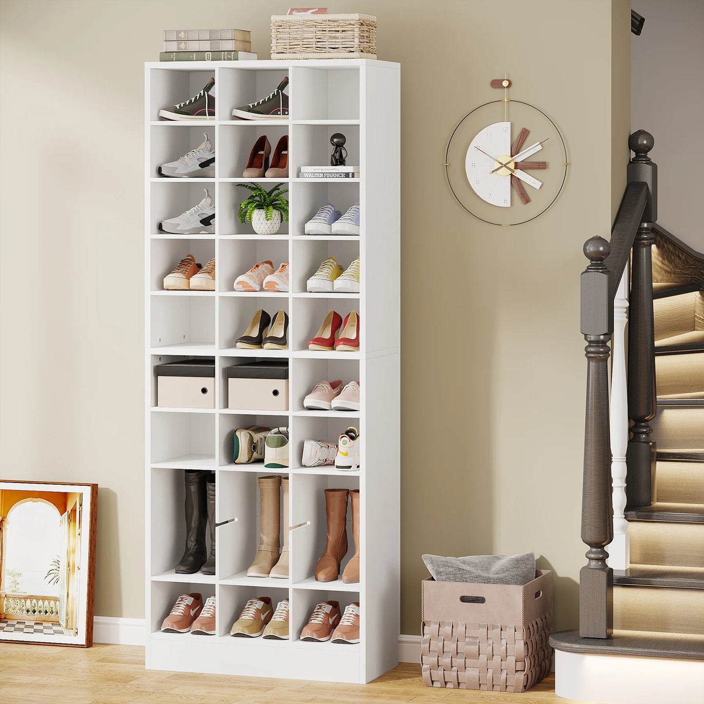 10-Tier Shoe Storage Cabinet, Espresso Wooden Shoe Rack with 30 Cubbies