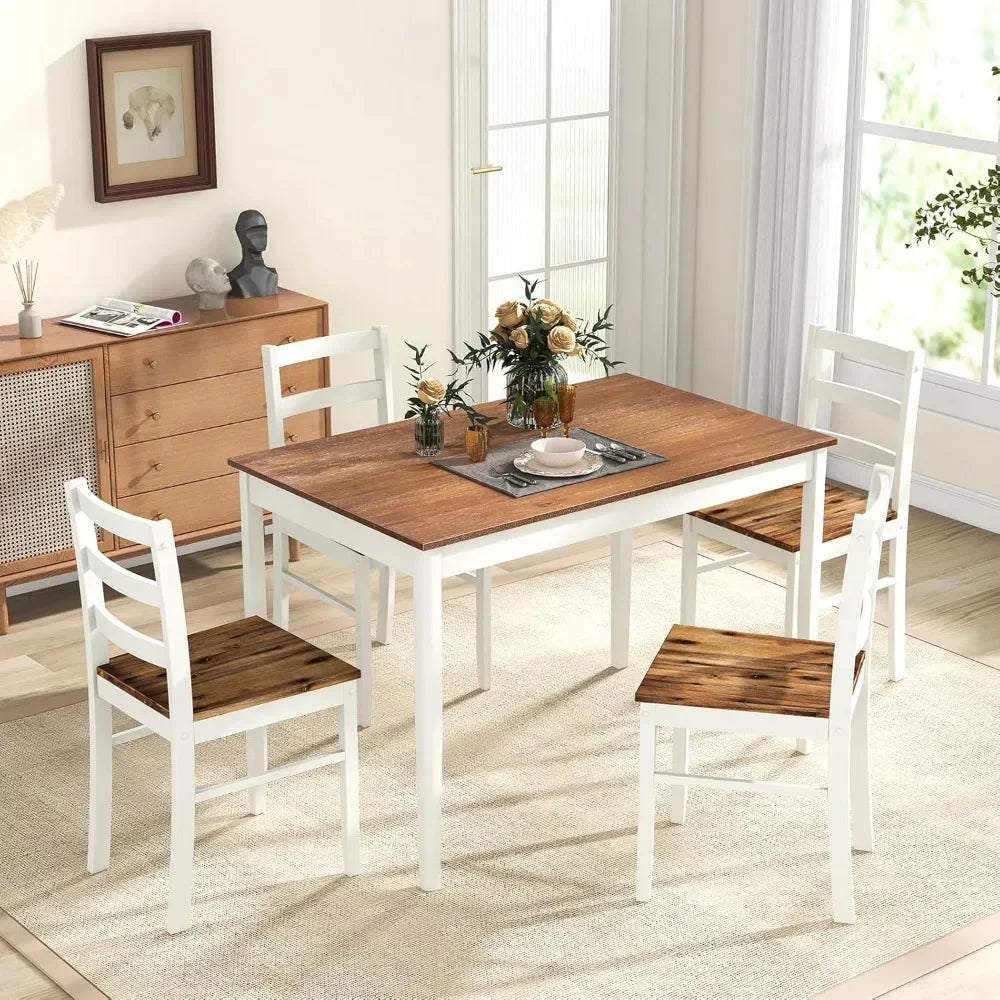 Dining Table Set for 4, Farmhouse Solid Wood