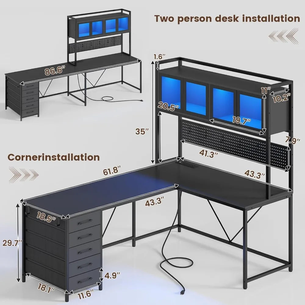 L Shaped Computer Desk with Hutch