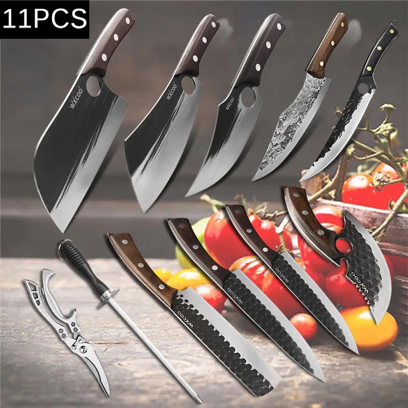 1-11PCS Kitchen Chef Knife Set Stainless Steel Sharp Multipurpose Utility Knife Professional Boning Vegetable Chopper Cutting