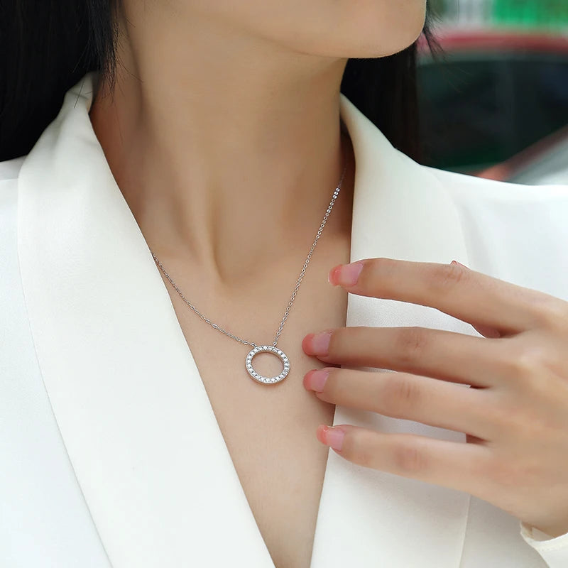 1.2CT D Color Double Circle Moissanite Necklace Pendant For Women GRA Certified S925 Silver Neck Chain Luxury Jewelry Gift