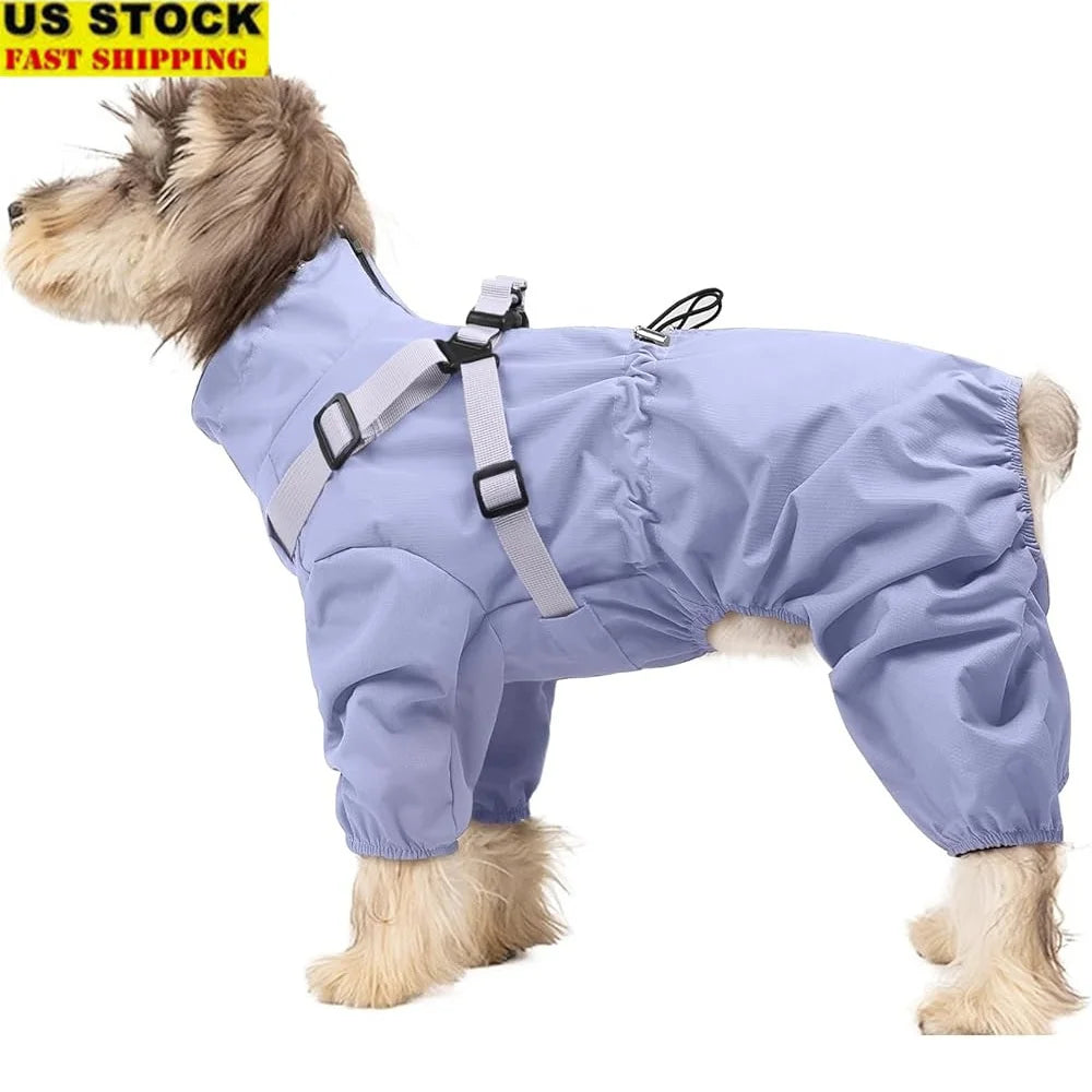 Waterproof Dog Raincoat with Harness Small Dogs 4 Legs Puppy Rain Jacket Adjustable Design Lightweight Outdoor Wear