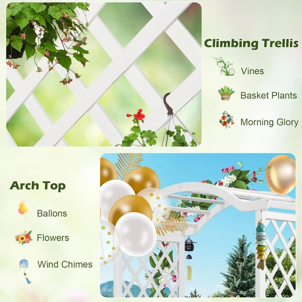 Wooden Garden Arbor with Planter - Outdoor Arbor Trellis for Climbing Plants, Roses, Vines