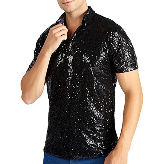 Men Sparkle Sequins Shirt Casual Vintage