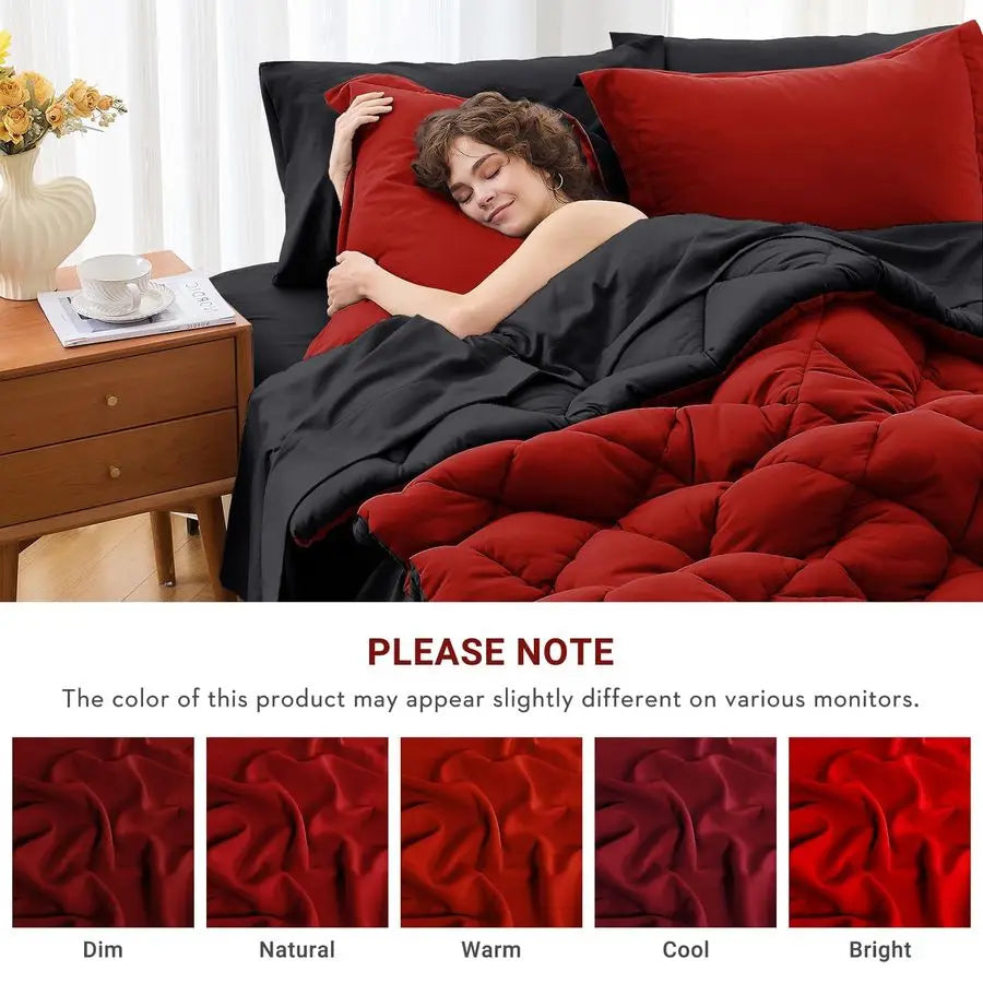 7 Pieces Queen Comforter Set, Reversible Bed in a Bag Queen Size, All Season Bedding Set with Comforter, Flat Sheet, Fitted Shee