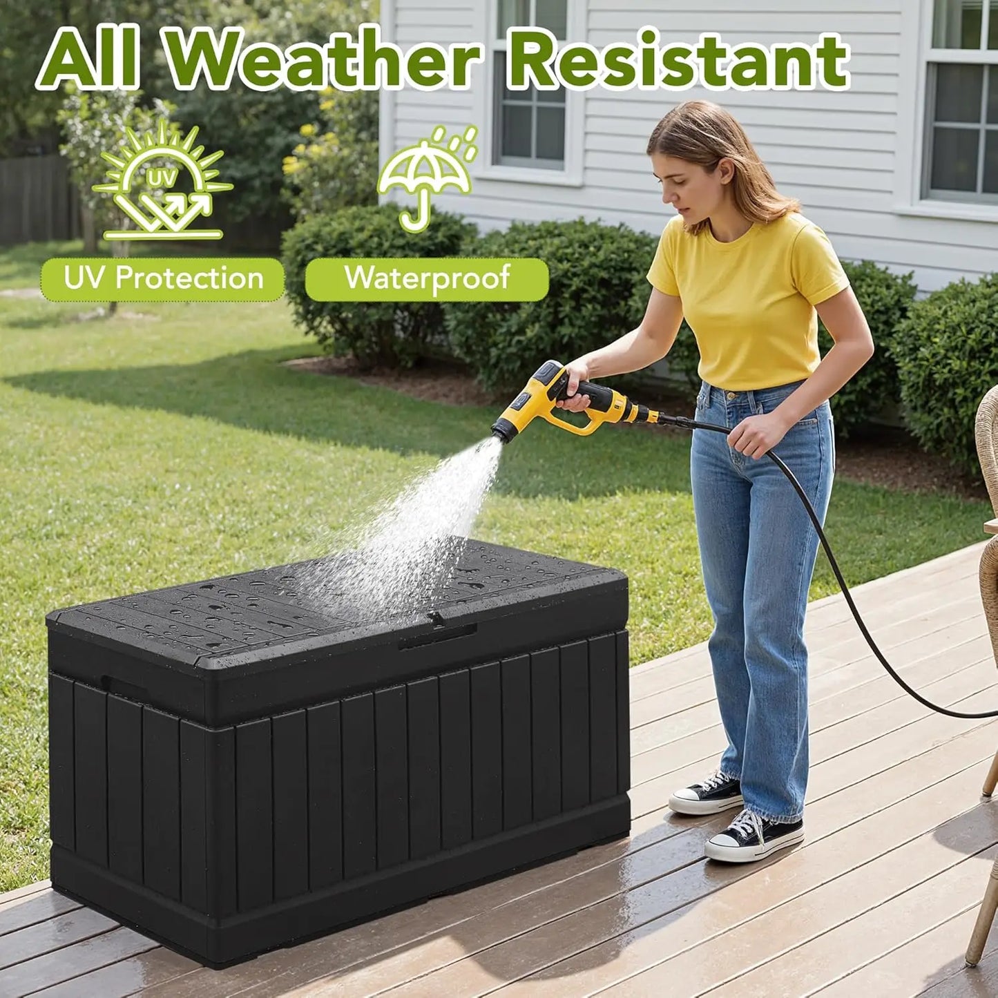 78 Gallon Waterproof Outdoor Storage Box with Lockable Lid, Patio Furniture Bench for Garden Tools and Pool Supplies