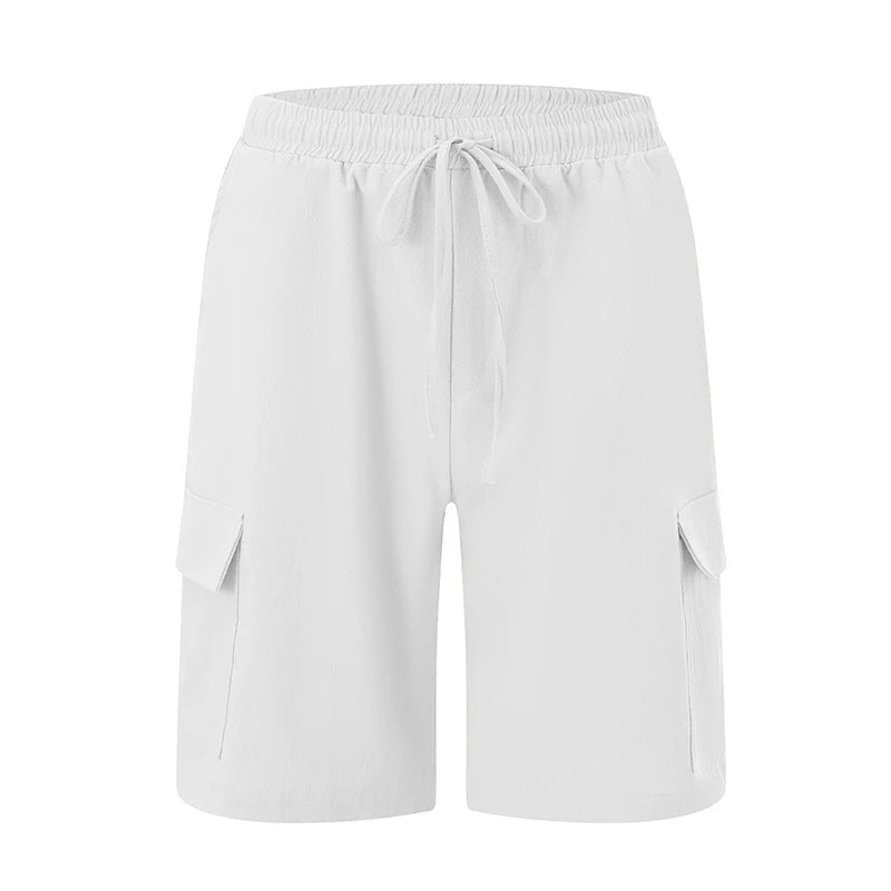 Men s Solid Color Drawstring Cargo Shorts with Pockets Loose Fit