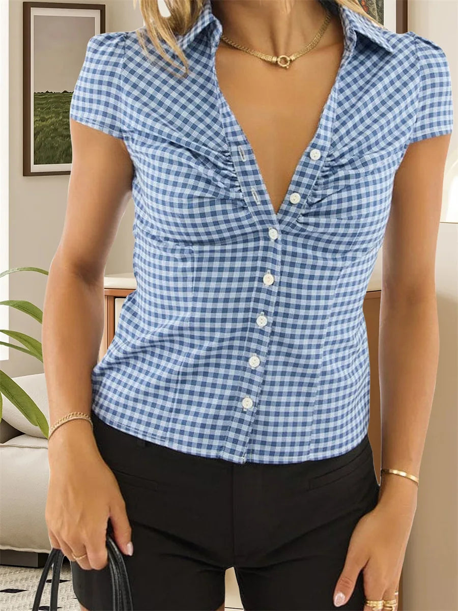 Women s Short Sleeve Plaid Shirt