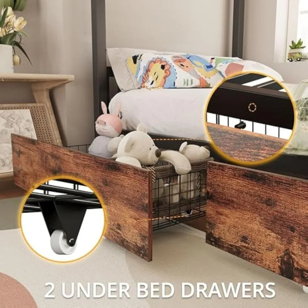 Bunk Bed  with Power Outlet and Drawers,