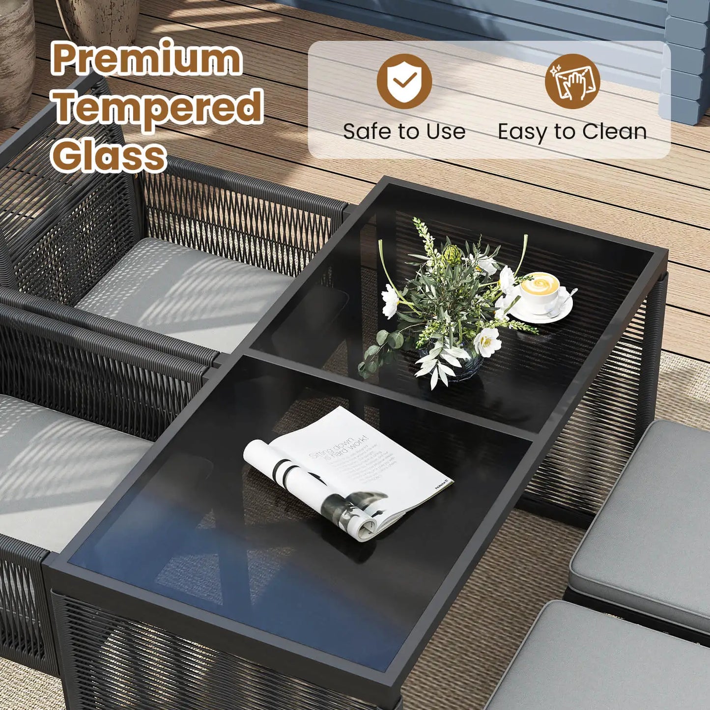 5 Pieces PE Wicker Patio Dining Set Outdoor Conversation Set with Cushions