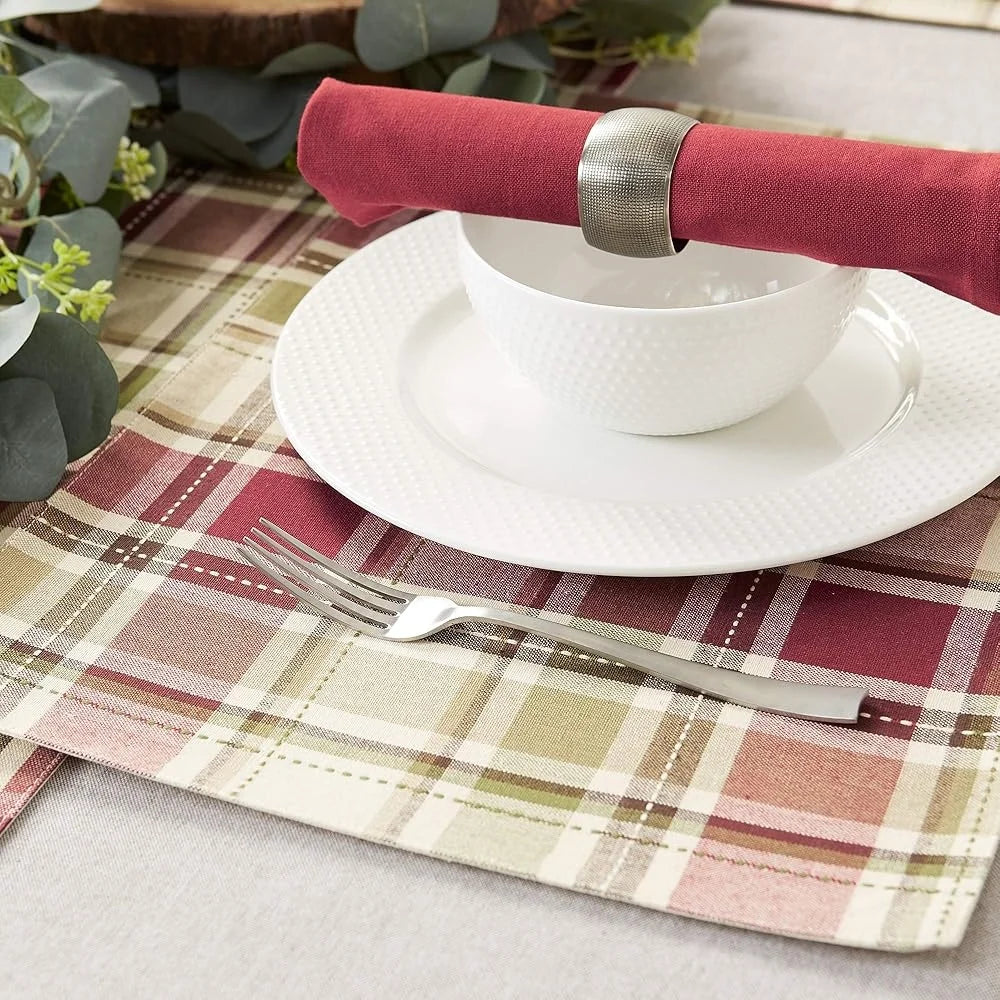 Reusable Cotton Fabric Placemat Set 13x19 Rustic Homespun Plaid Perfect Fall Thanksgiving Dining Table Decor 4 Pieces