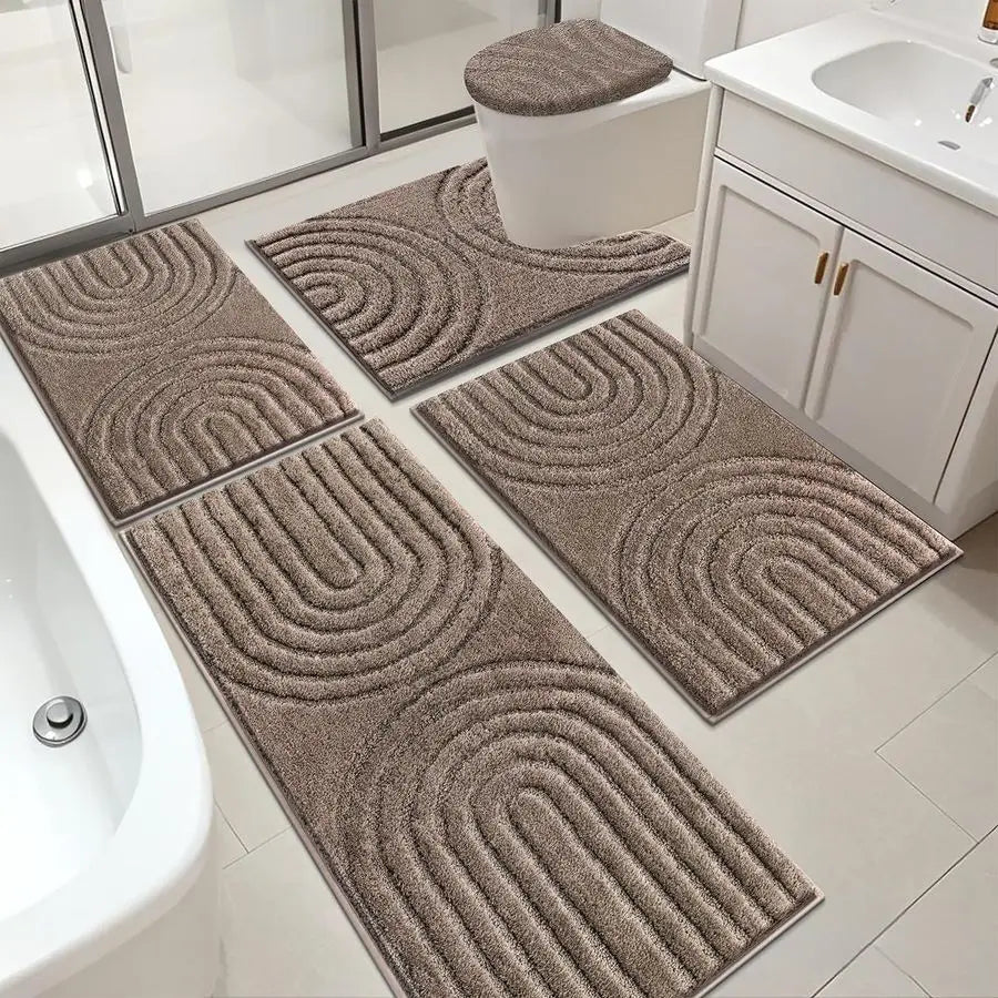 Bathroom Rugs Set 5 Piece, Plush Absorbent Bath Mats for Bathroom, Non Slip Machine Washable Bath Mat Set with Toilet Cover