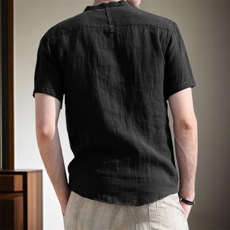 Men s Casual  Fit Short Sleeve Linen Henley Shirt