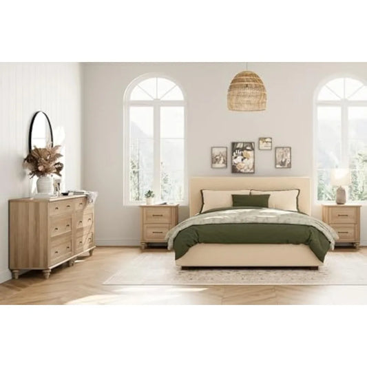 4 Piece Bedroom Set,  2 Wooden Dressers,  2 Bedside Table