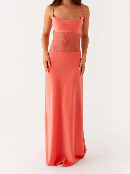 Elegant Floral Embroidered Maxi Dress with  Adjustable Spaghetti Straps
