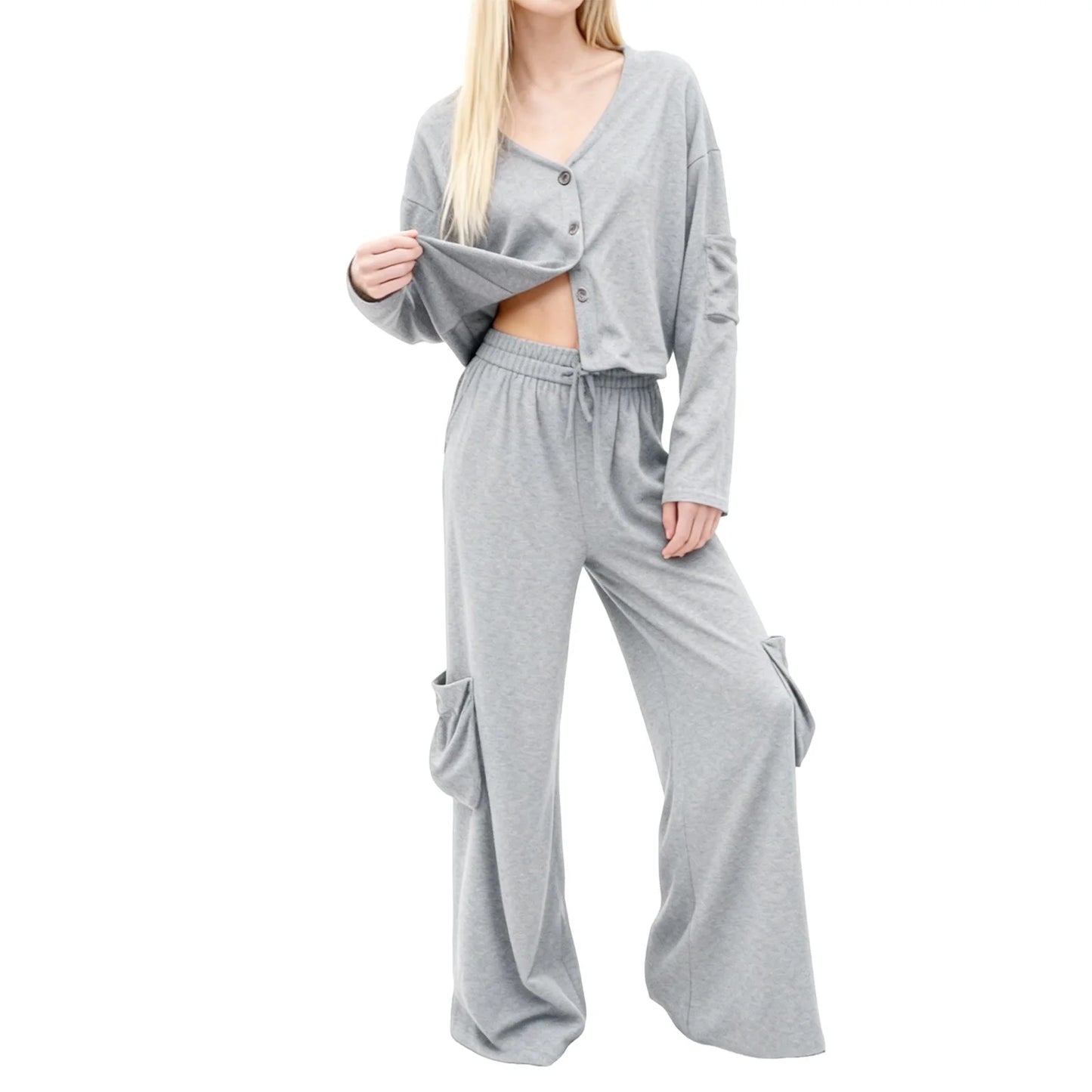 Elegant Women s Suit Stylish Blazer with Button Closure and Matching Elastic Waist Pants for a Chic 2-Piece Outfit