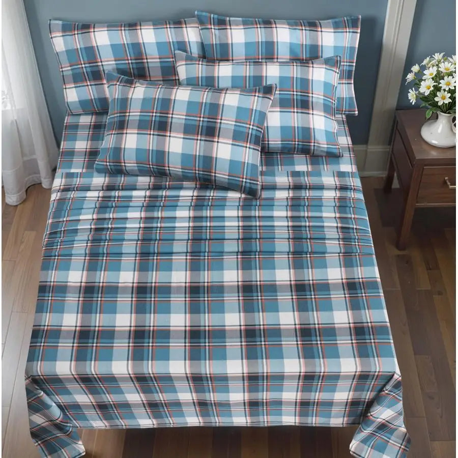 Flannel Sheets Queen Size 6 Pcs 100 Cotton Double Brushed Bed Sheets, Deep Pockets 16 Inches Queen Sheet Set, All Seasons