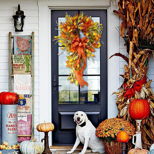 Thanksgiving Farmhouse Wreath Autumn Scene Decor Maple Leaf Artificial Wreath