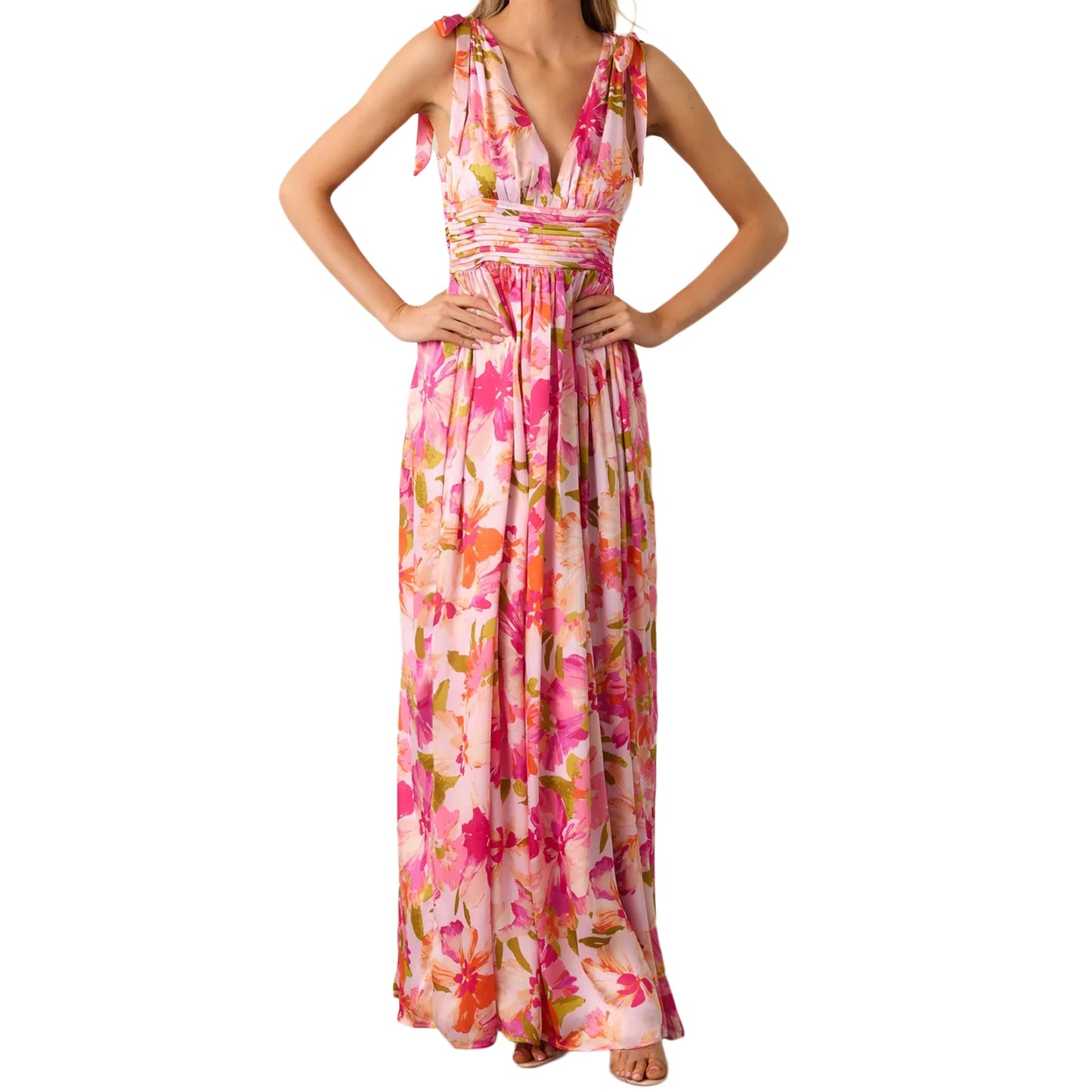 Elegant Maxi Dress with Boho Floral Print  for Summer Casual Wear
