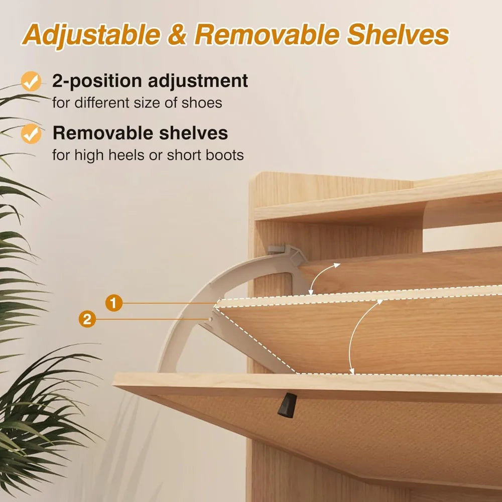Narrow Shoes Storage Cabinet with 2 Flip Drawers, Freestanding