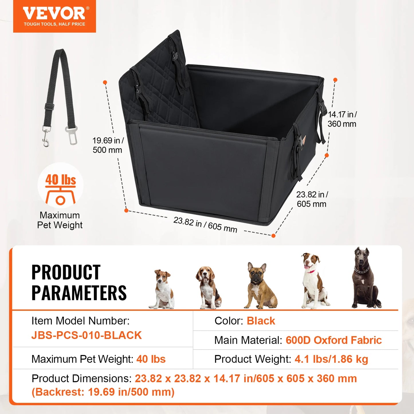 VEVOR Dog Car Seat Waterproof Dog Booster Seat