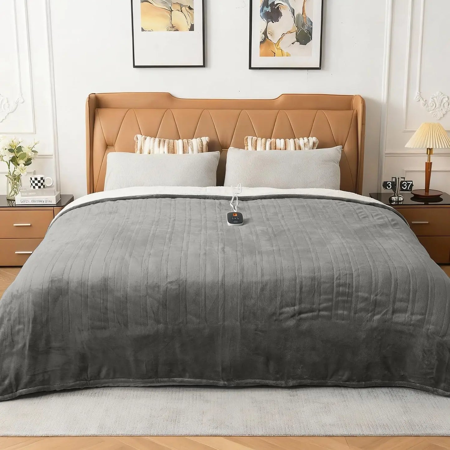 Electric Blanket Full Size,Durable Flannel and Soft Sherpa,Dual Control,77”×84” Heated Throw Blanket, 10 Heat Levels&0.5-12h